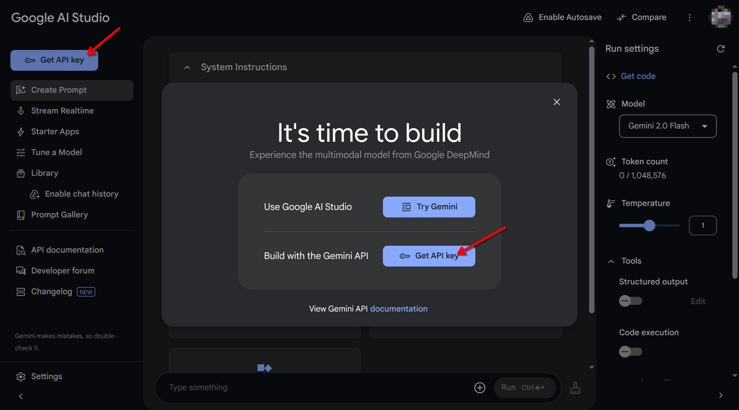 在 Google AI Studio 中创建一个 token