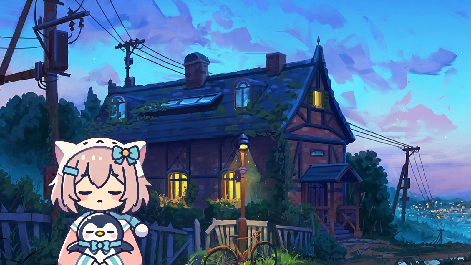NapCat 站在小木屋外