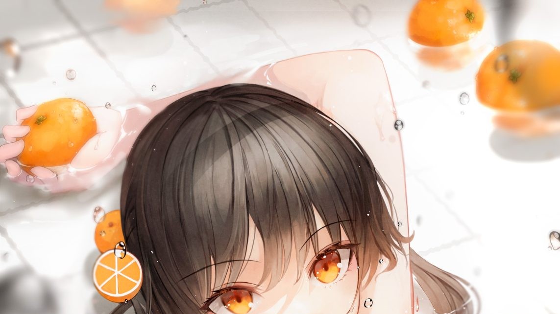 飘浮的橘子与女孩